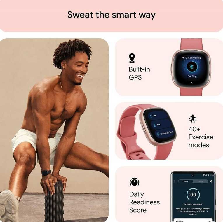 Fitbit Versa 4 Rose Gold – Smartwatch Premium z GPS, Google Pay / Maps