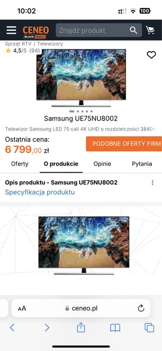 Telewizor Samsung 75’ LED/ 4K Premium UHD /