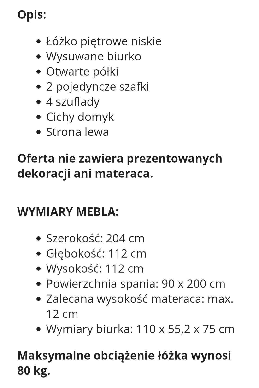 Lozko pietrowe z biurkiem niskie