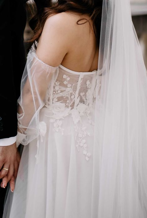 Suknia ślubna gorset, dwie wersje ramiączek + rękawki, welon gratis
