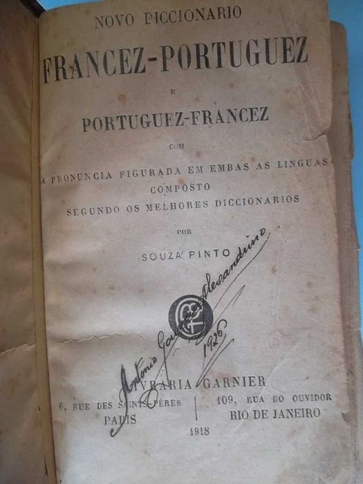 2 Dicionários de 1916 e 1918. Língua Portuguesa e Português-Francês
