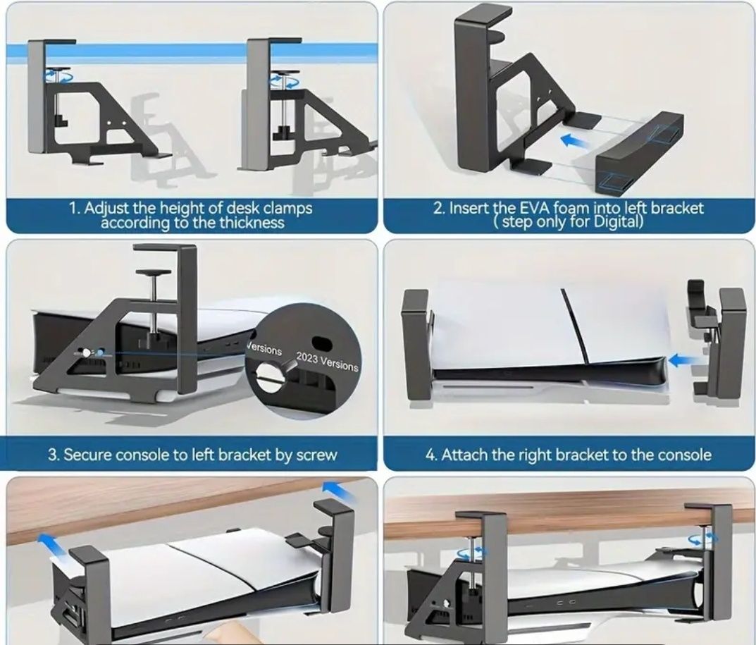 Uchwyt do PS5/ PS5 Slim poziomy przykręcany pod biurko wiszący solidny