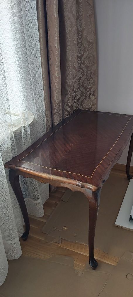 stolik kawowy gięte nóżki , lite drewno, intarsjowany