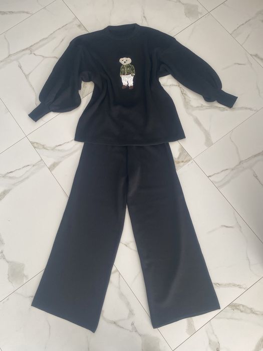 Dzianinowy damski czarny komplet miś oversize uniwersalny