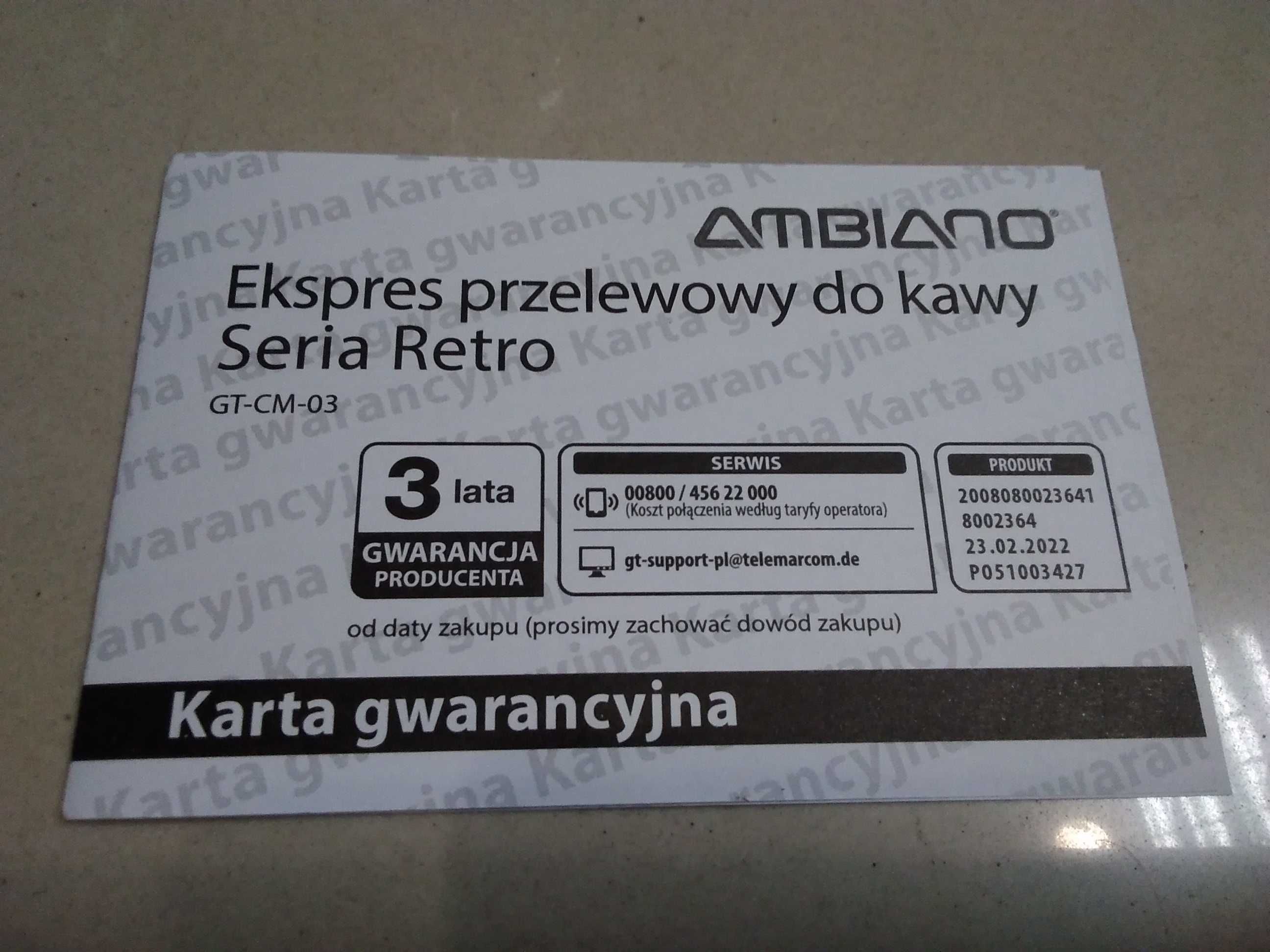 Ekspres do kawy Ambiano GT-CM-03 / WYSYŁKA / Nowy Lombard / Katowice