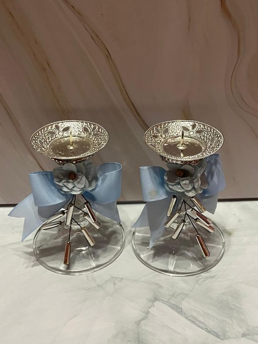 Świecznik Ozdobny Dwa Zeleznobrodske Sklo, Czechosłowacja