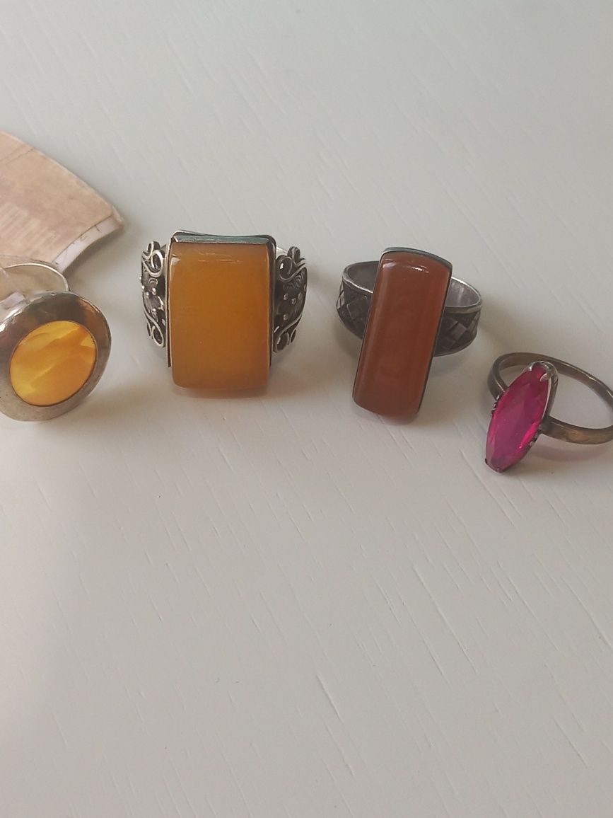 Кольца серебро 875проба янтарь