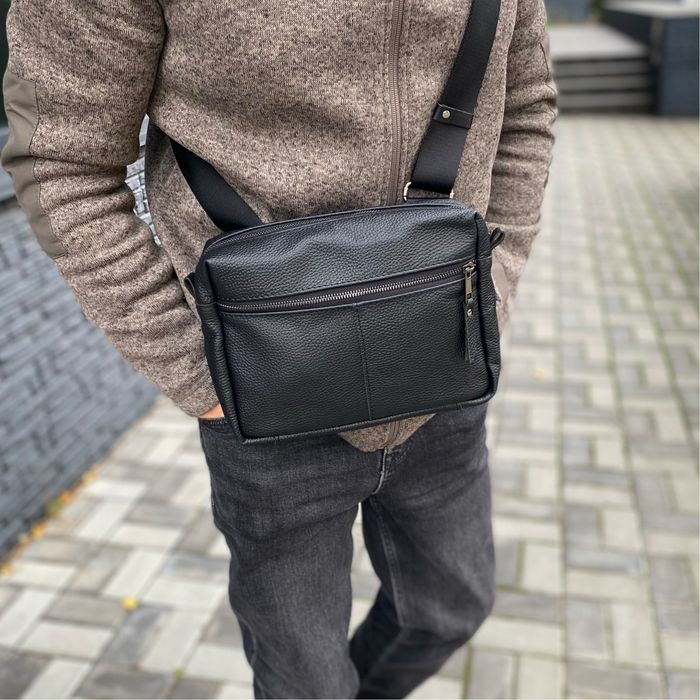 Шкіряна сумка чоловіча Натуральна шкіра чорна через плече CoreBag