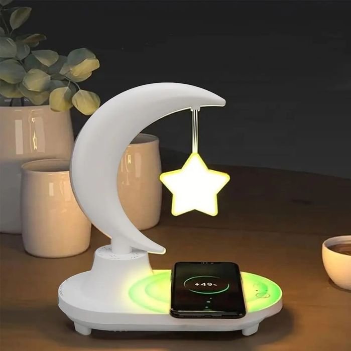 Настольный светильник ночник Луна с звездой и зарядкой телефона