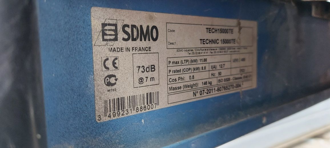 Agregat prądotwórczy 11KW SDMO model technic 15000tr