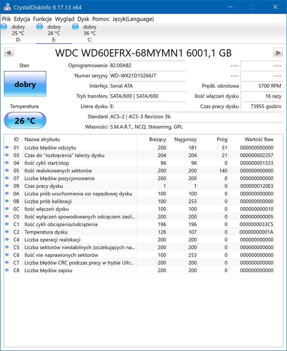 5x Dysk HDD WD Red 6TB 3,5" WD60EFRX