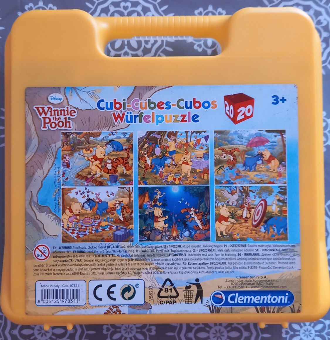 Puzzle + klocki kwadratowe plastikowe Puchatek (6 ukladanek) 3+ i 4+ +