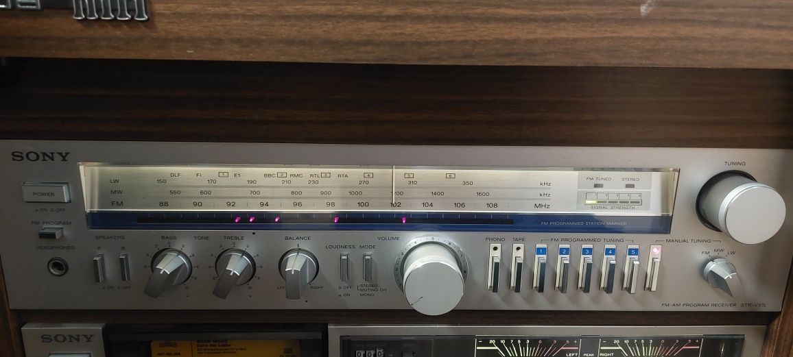 Wieża z 1980 roku Sony STR-VX1L+TC-FX2+DUAL ASP+Szafka Rosita+2×Kolumn
