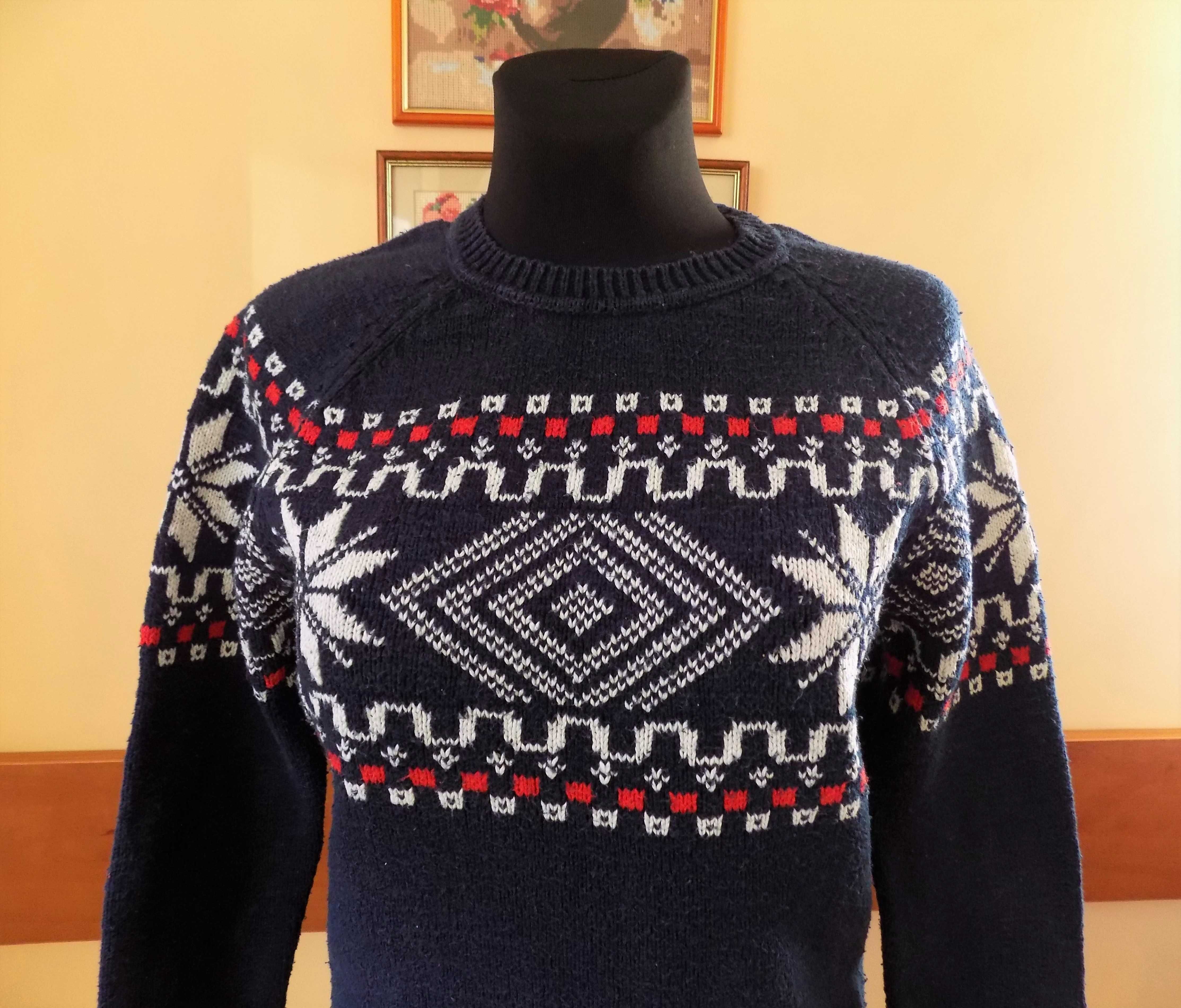 Granatowy sweter damski w norweski wzór, Hampton Republic, rozm. 36/38