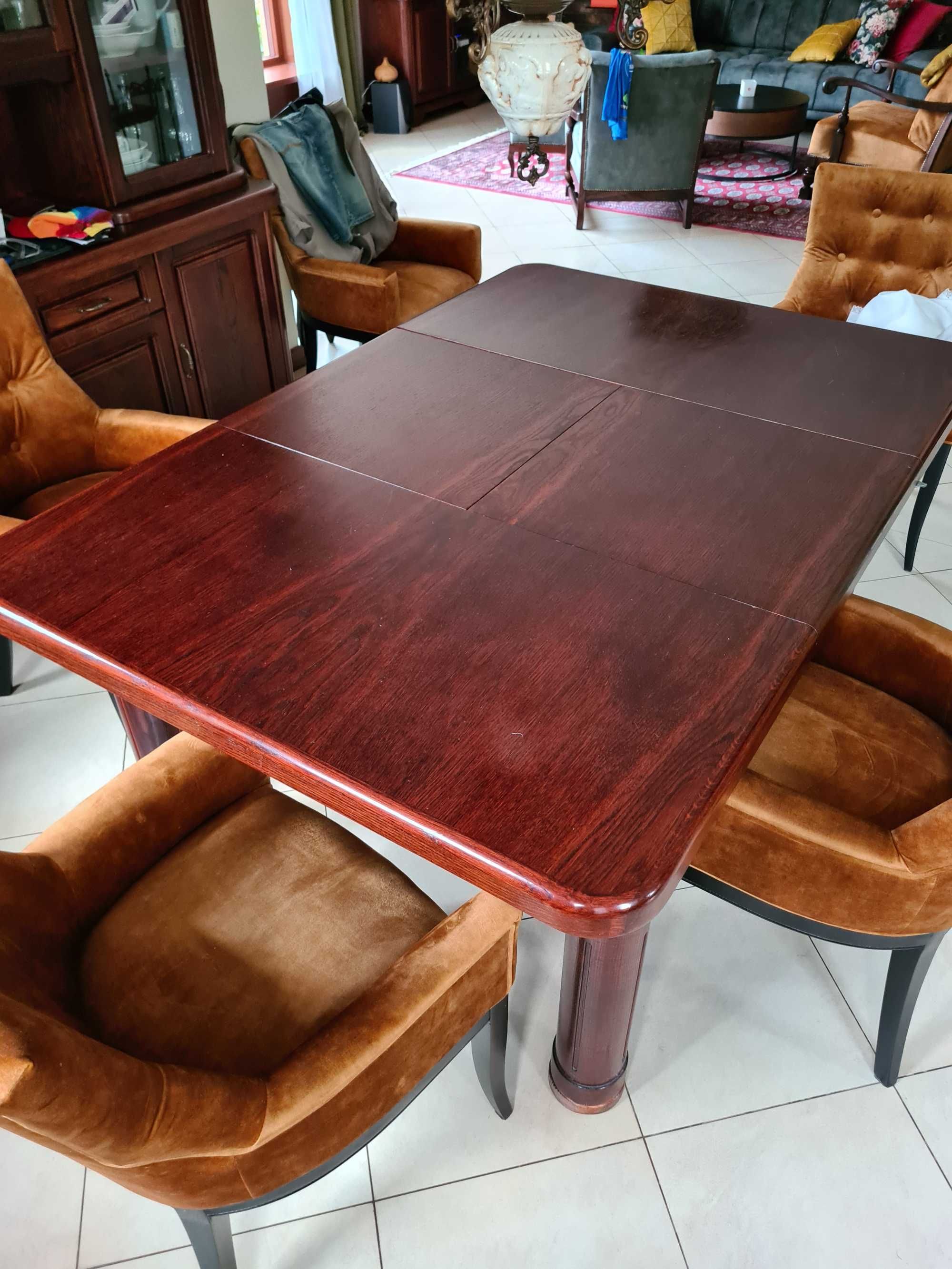 Stół do jadalni rozkładany kwadratowy 120x120 cm, drewniany, dębowy