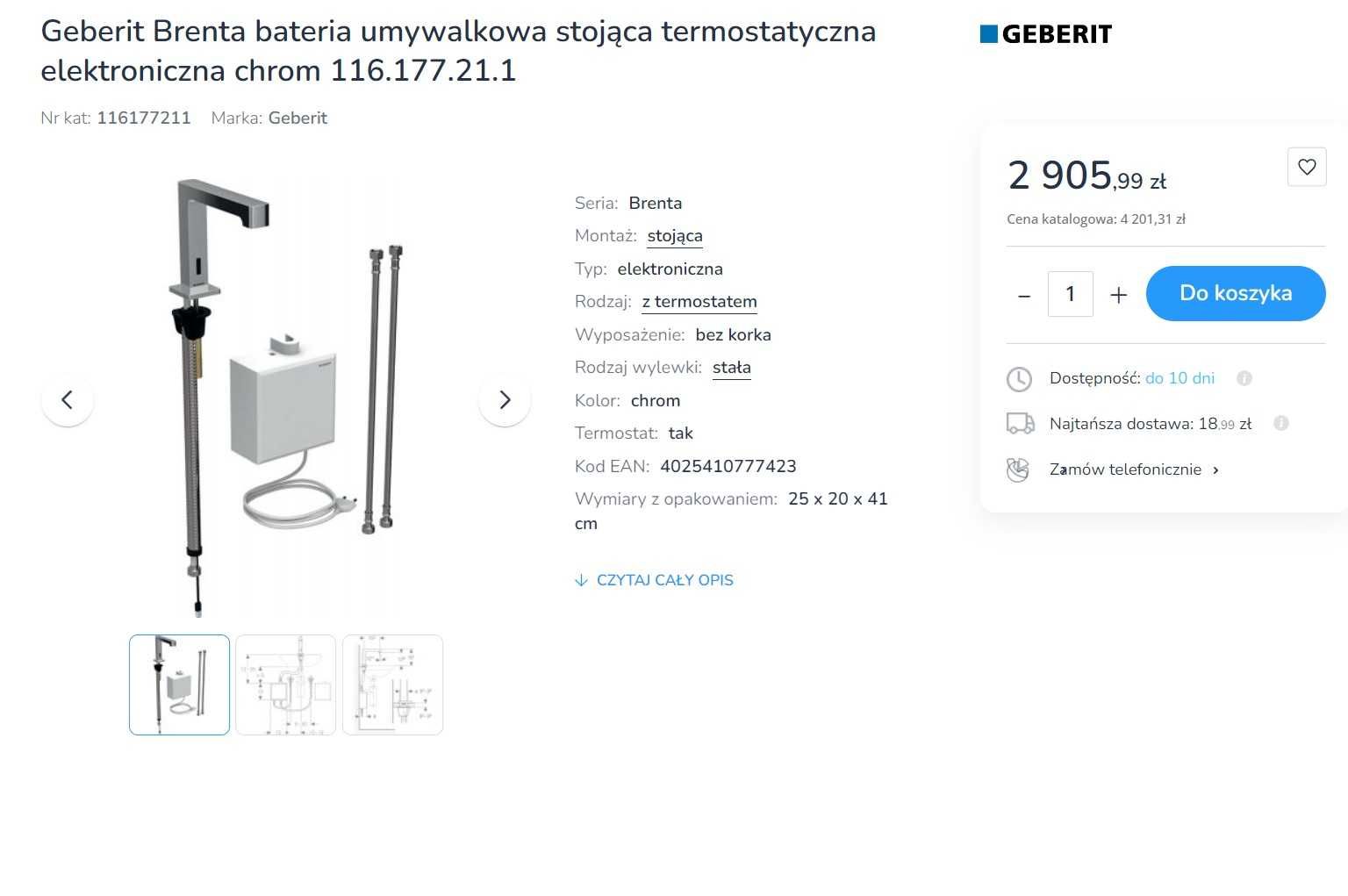 Geberit Brenta bateria umywalkowa termostatyczna 116.177.21.1
