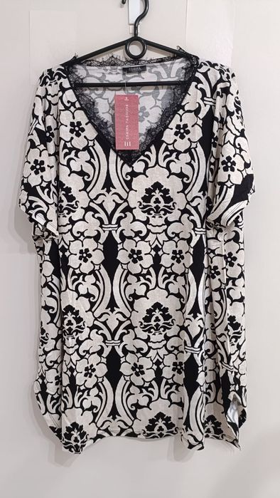 Bluzka, tunika, plus size, asymetryczna, dekolt koronka, 50/52/54/56