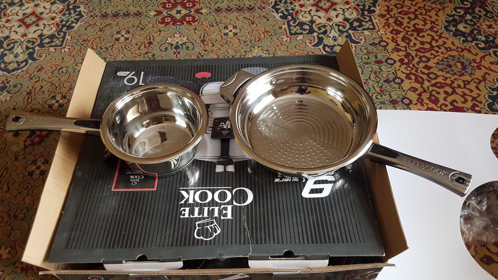 Nowy Komplet Trwałych Naczyń ze stali nierdzewnej 19el. Elite Cook