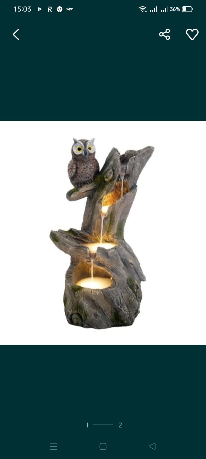 Nowa Fontanna LED Sowa 70 x 43 x 35 cm, 4 poziomy, 12 diod LED kaskady