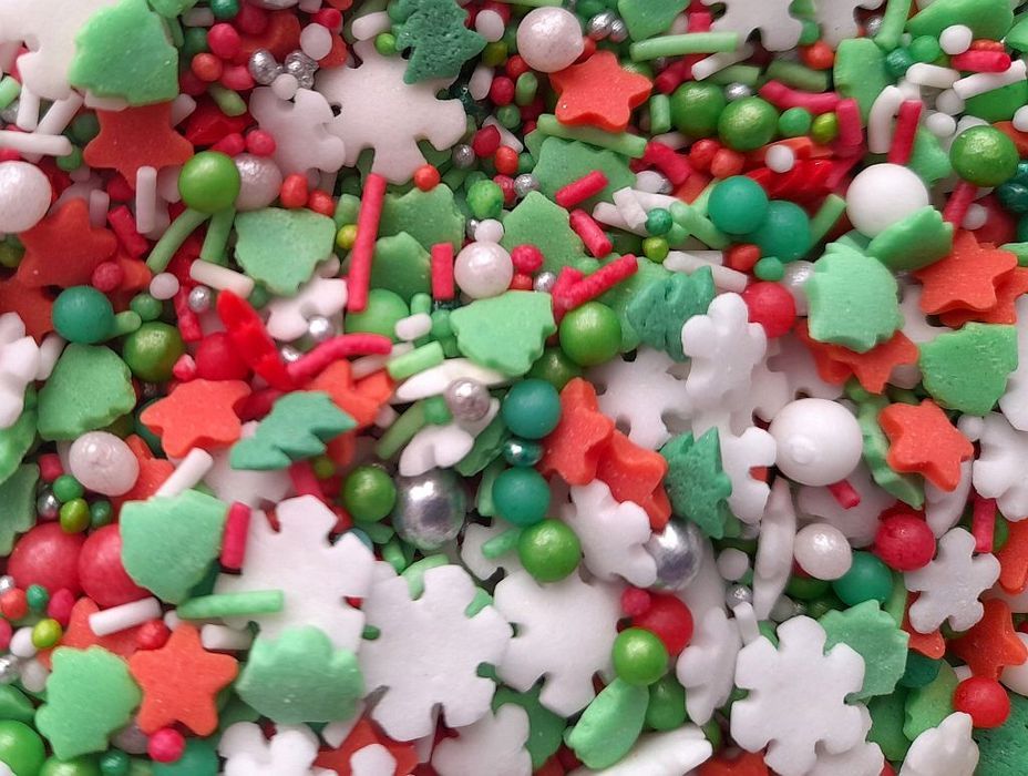 Posypka Święta Boże Narodzenie Mix Śnieżynki Choinki Perełki 50G