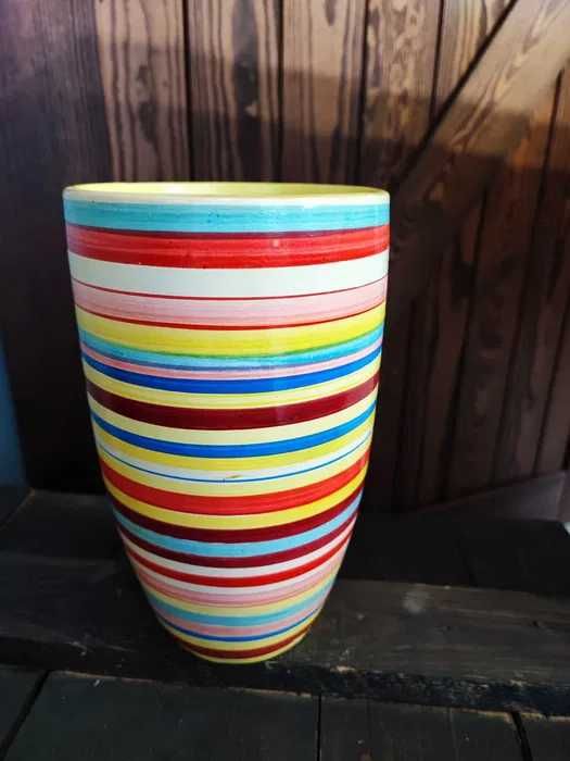 Wysoki wazon ceramiczny kolorowy Vintage