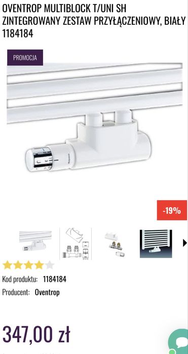 Kątowy zawór grzejnikowy biały Oventrop wraz z głowicą termostatyczną