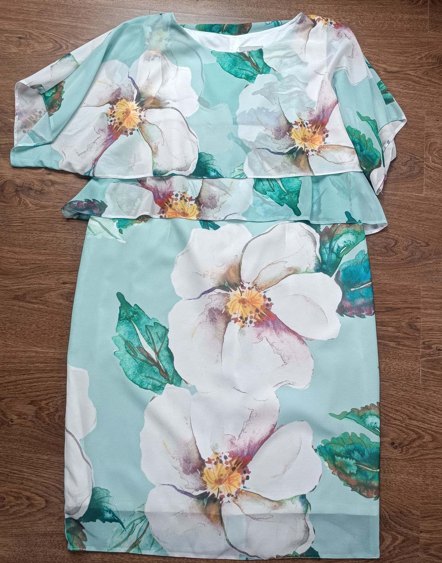 Carla Moreno elegancka sukienka szyfonowa w kwiaty plus size 50-52 Tin