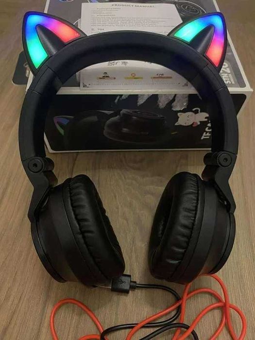 JYPS Bezprzewodowe słuchawki dla dzieci podświetlane kocie Bluetooth