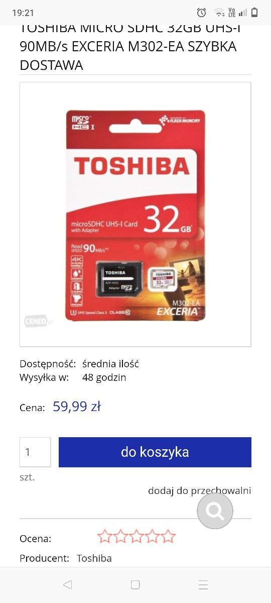 Czytnik kart pamięci microSD+ karta pamięci 32gb TOSHIBA+ adapter