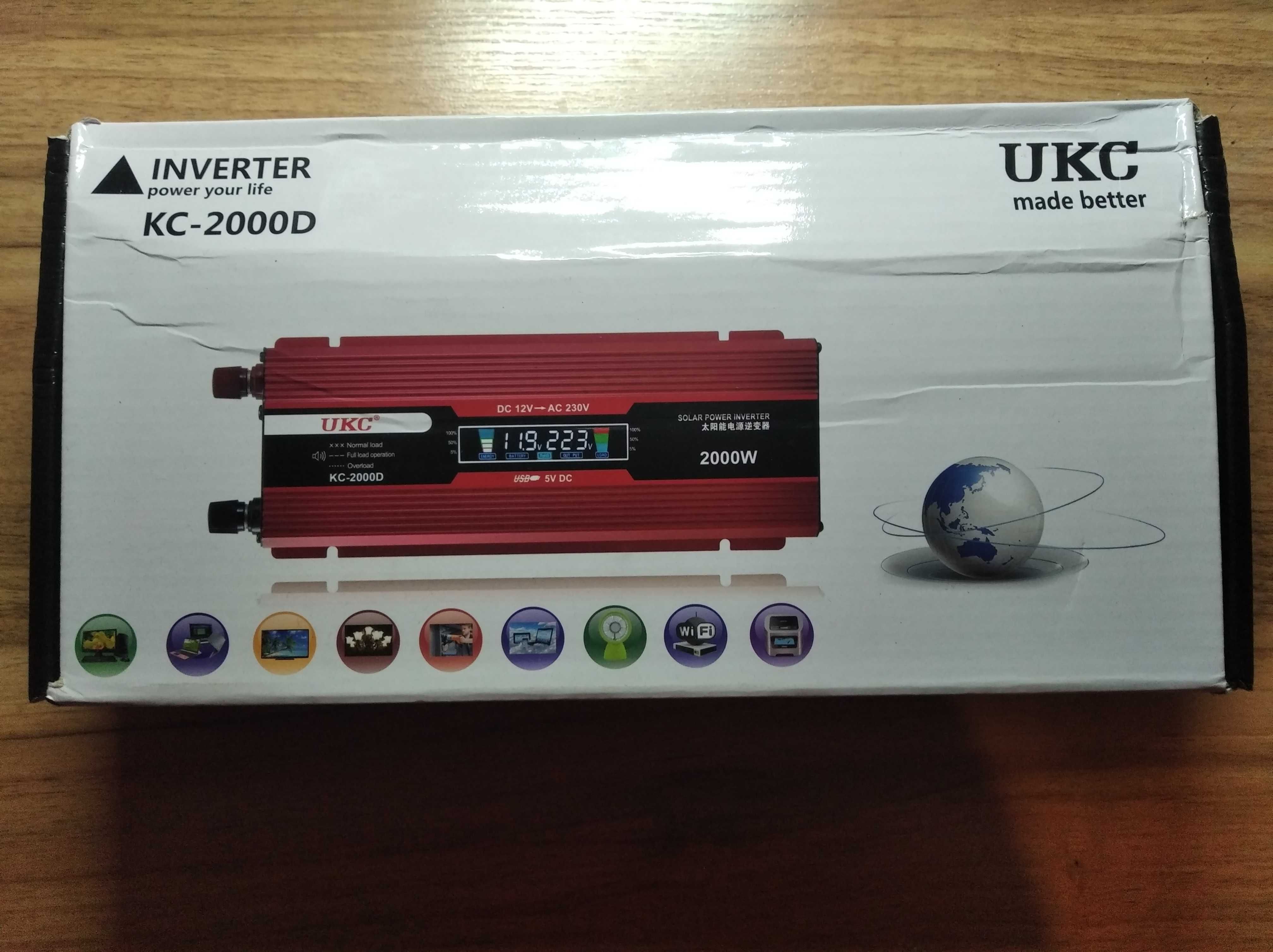 Инвертор UKC KC-2000D (12v 220w 2000Watt) в наявності .