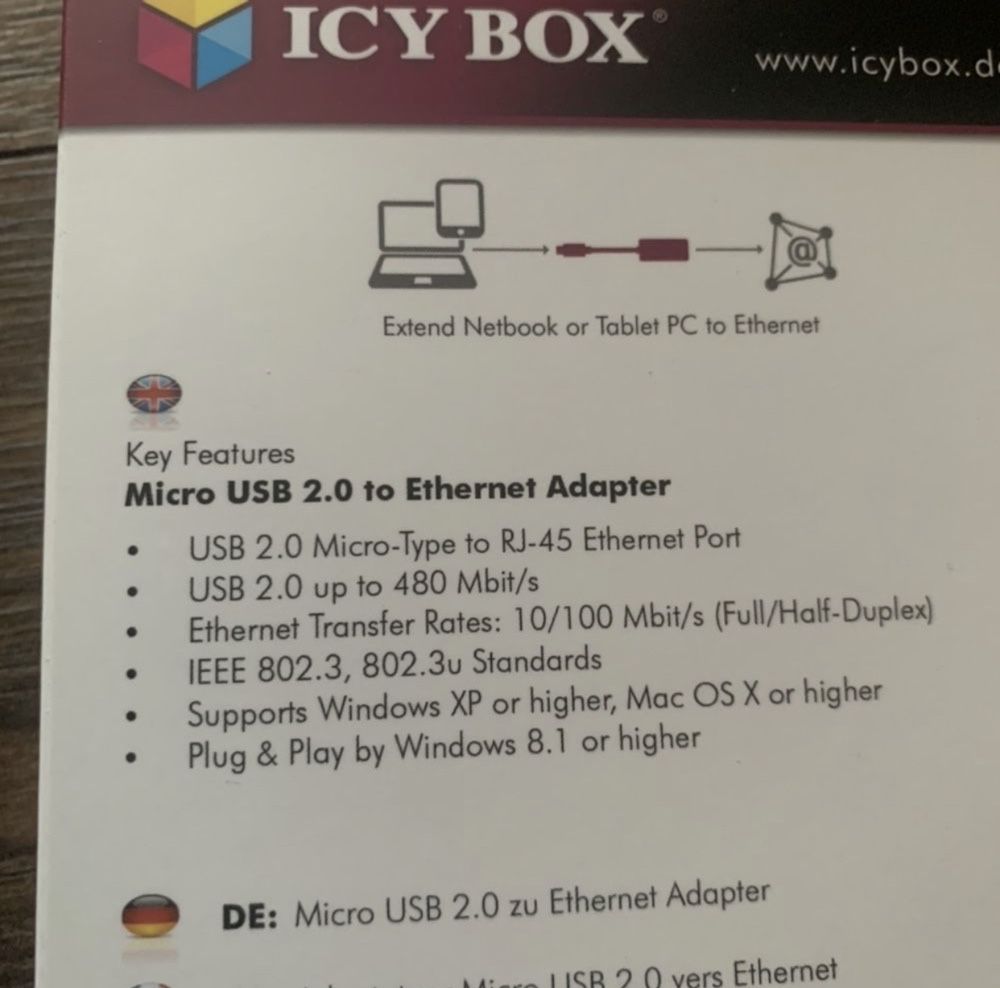 Micro USB 2.0 to Ethernet (10/100 Mbit/s) Adapter