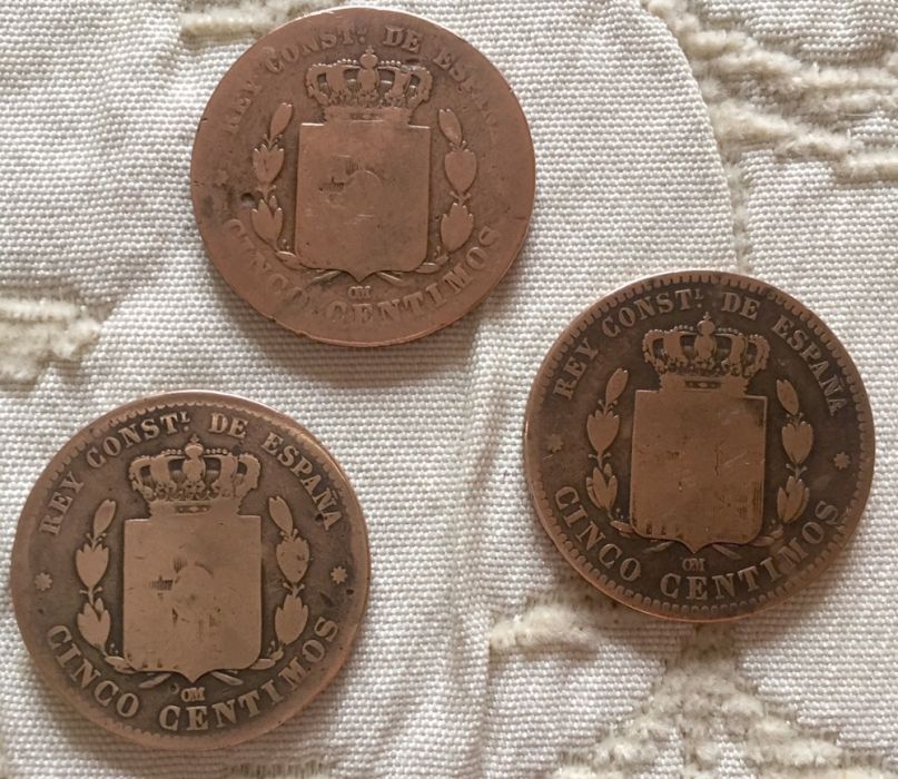 Numismática, Moedas antigas de espanha de cinco centimos em cobre