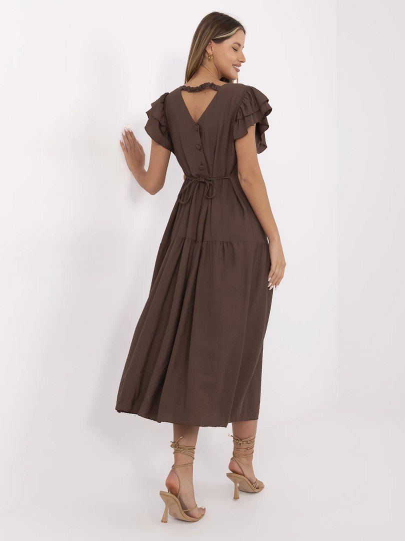 Sukienka brązowa midi z falbanką i guzikami – rozkloszowana ITALY MODA