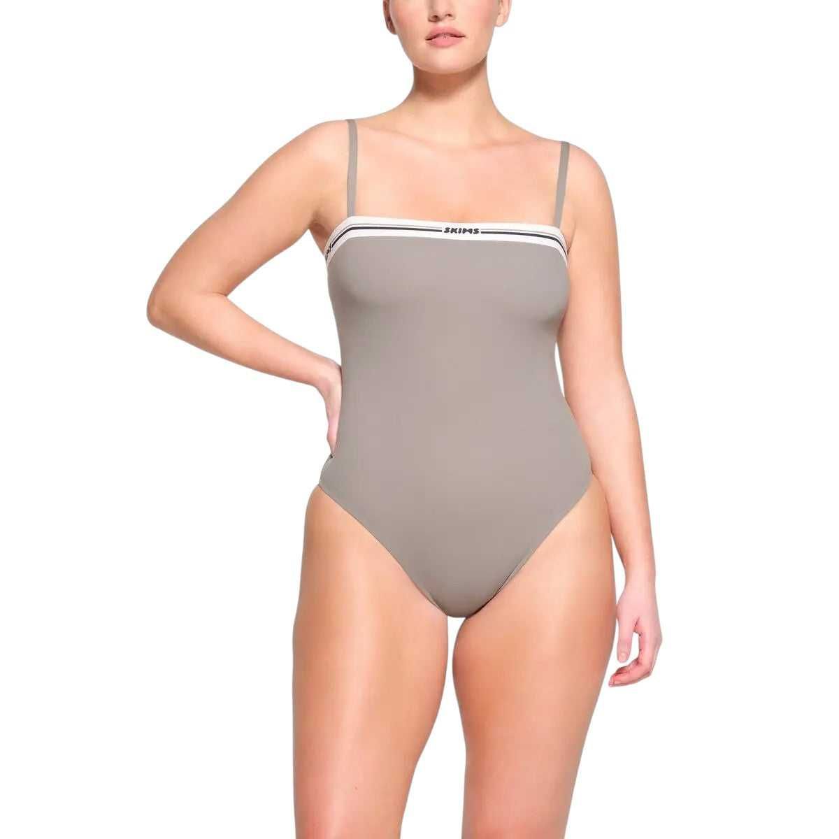 Боді Skims Fits Everybody Logo Straight Neck Bodysuit Smoke