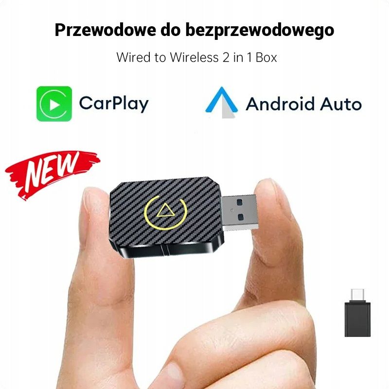 Bezprzewodowy adapter 2w1 CarPlay i AndroidAuto Pług and Play
