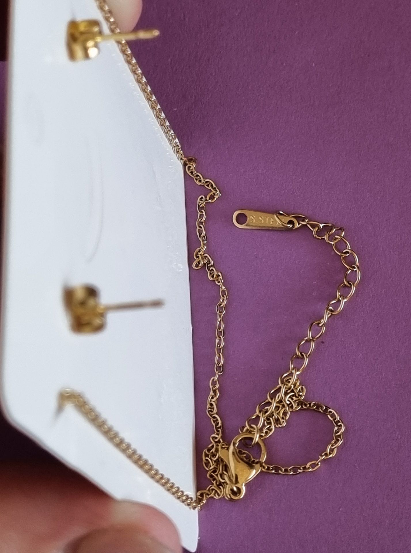 Conjunto dourado (colar e brincos), em aço, com libelinha.