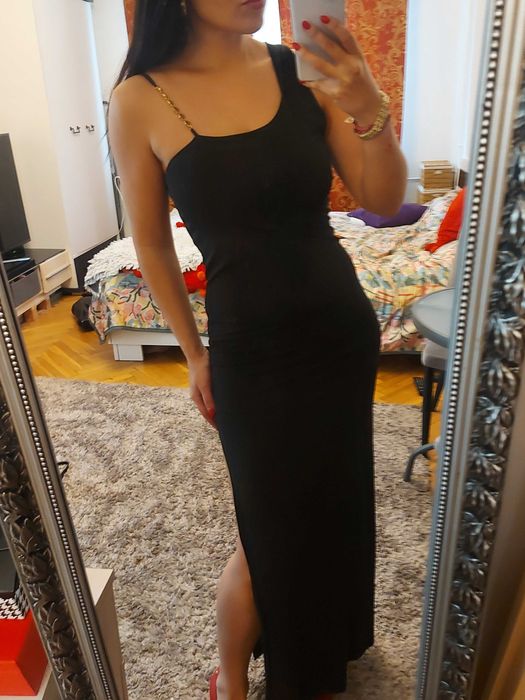 Czarna maxi wieczorowa sukienka z rozporkiem rozm. S, M