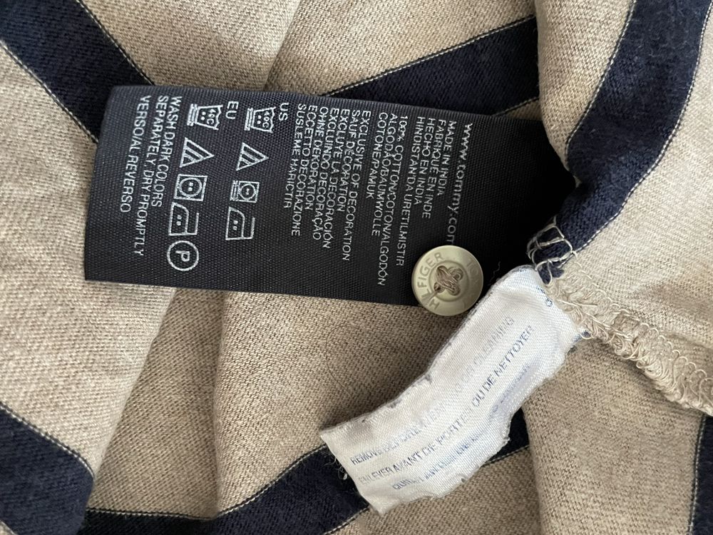 Koszulka Polo Tommy Hilfiger XL custom fit paski beżowa plus size