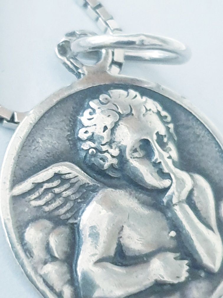 Lindo colar com pendente anjo e pulseira com cruz em prata portuguesa