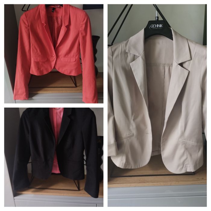 Trzy marynarki rozmiar XS H&M 34 czerwona czarna beżowa marynarka