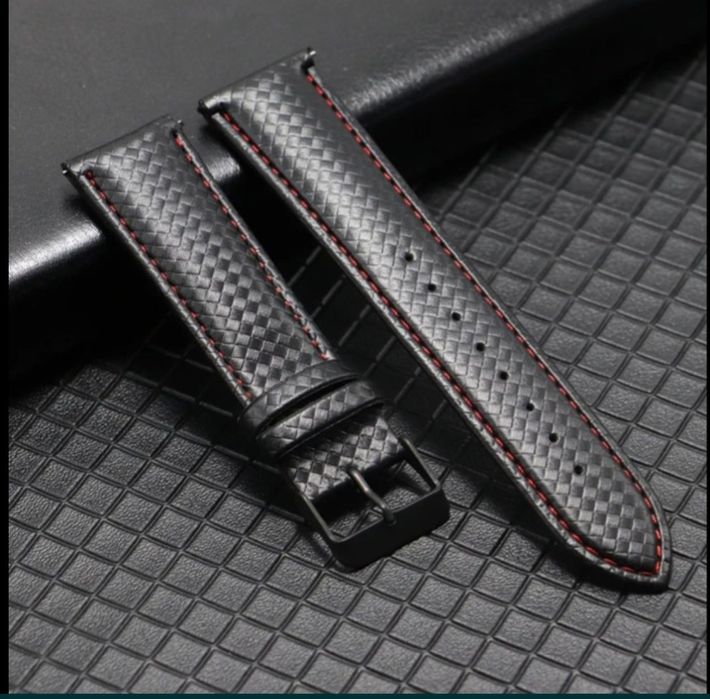 Bracelete Pele Preta Carbono Prespontos Vermelho 20mm 22mm