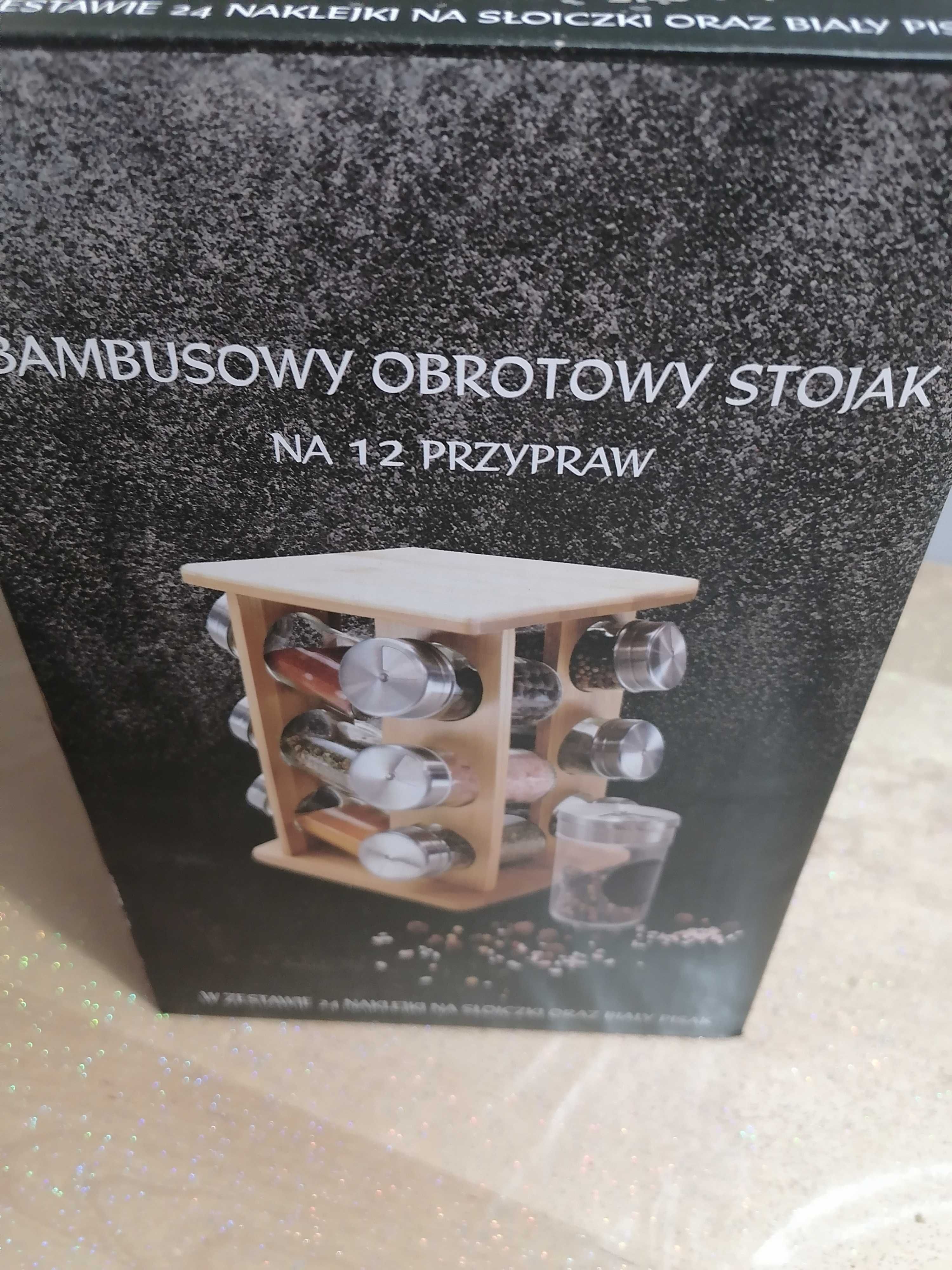 Sprzedam żyrandol szklany i bambusowy obrotowy stojak do przypraw