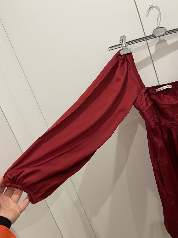 ABERCROMBIE & FITCH Bordowa Satynowa Sukienka Wizytowa, XS