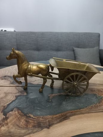 Конь бронзовый статуэтка бронза медь латунь с тележкой в интерьер