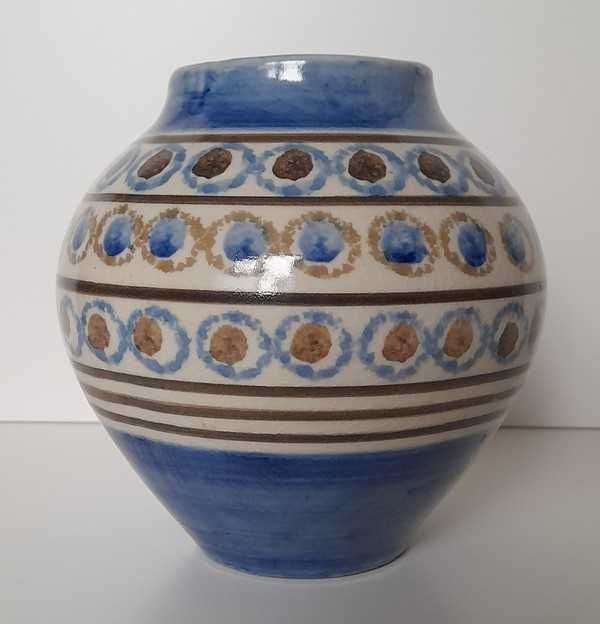 Stary ceramiczny WAZON 16 cm niebieski malowany unikat kolekcja prl 80