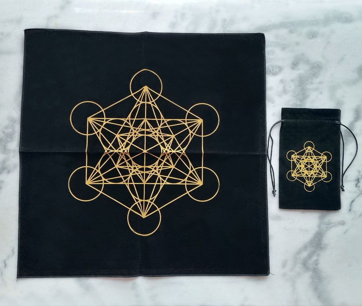 Conj. Toalha + Bolsa Veludo "Metatron" p/ Tarot