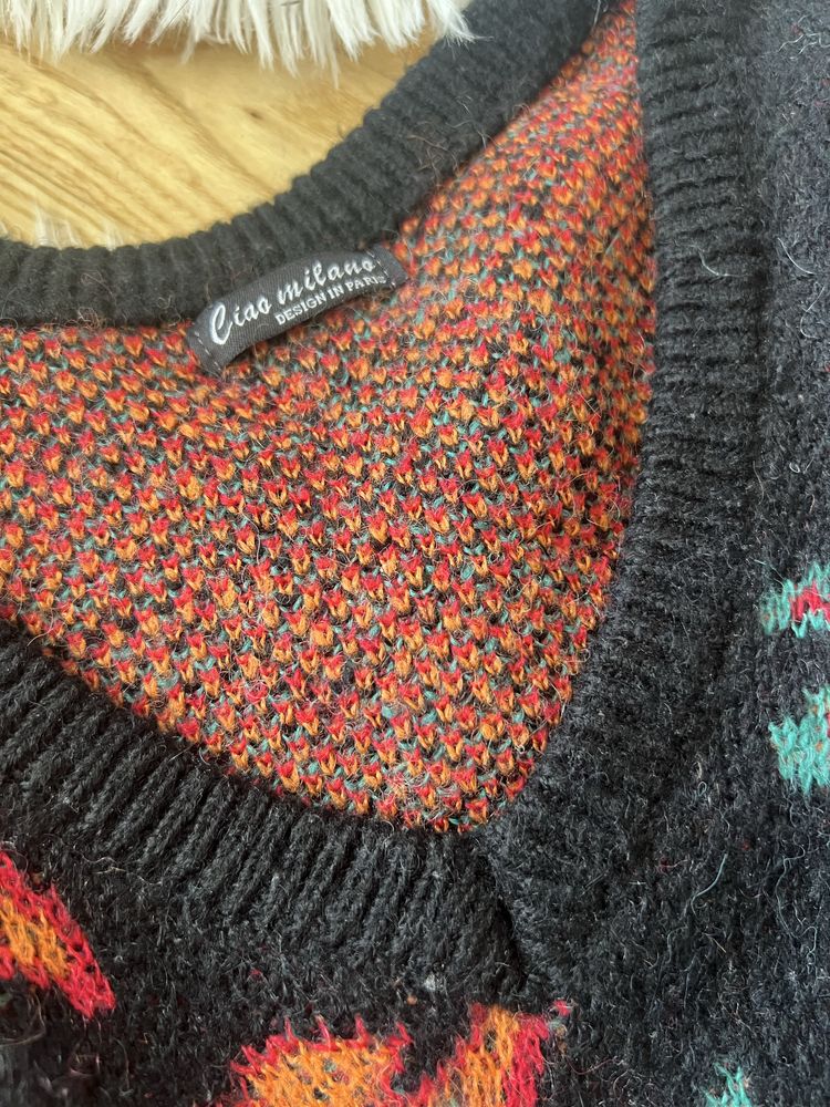 Sweter kwiaty varlesca welniany serek cieply zimowy bluza