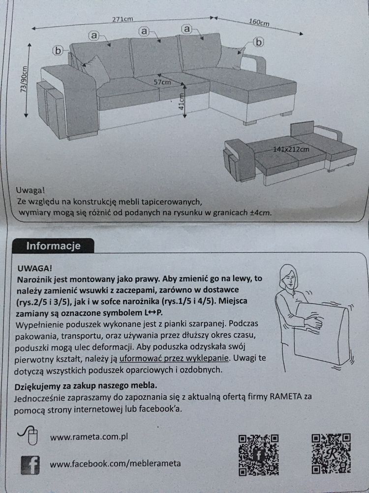 Narożnik kanapa wypoczynek łóżko mirage mini 270 x 160