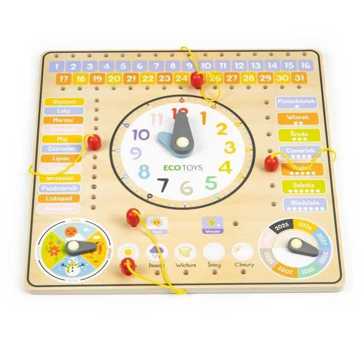 Drewniany zegar kalendarz - tablica manipulacyjna dla dzieci ZDR1062
