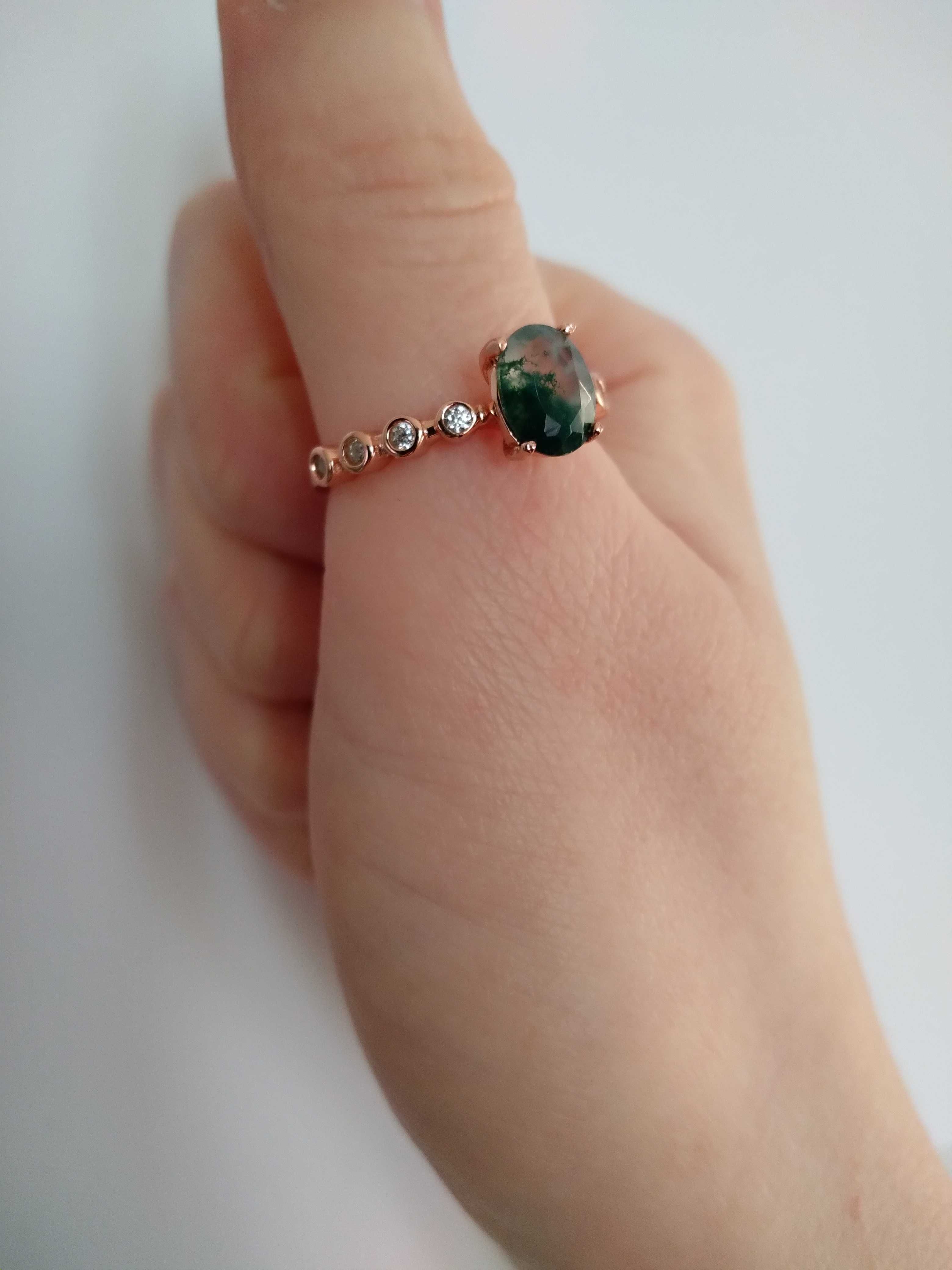 pierścionek ring natural gemstone moss agate agat mszysty